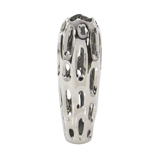 21" Silver Ceramic Contemporary Vase